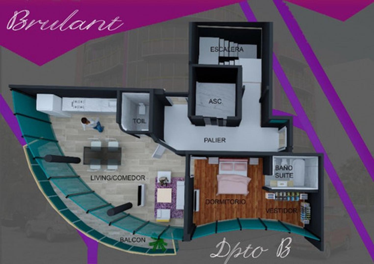 Departamento 2 ambientes con 1 baño