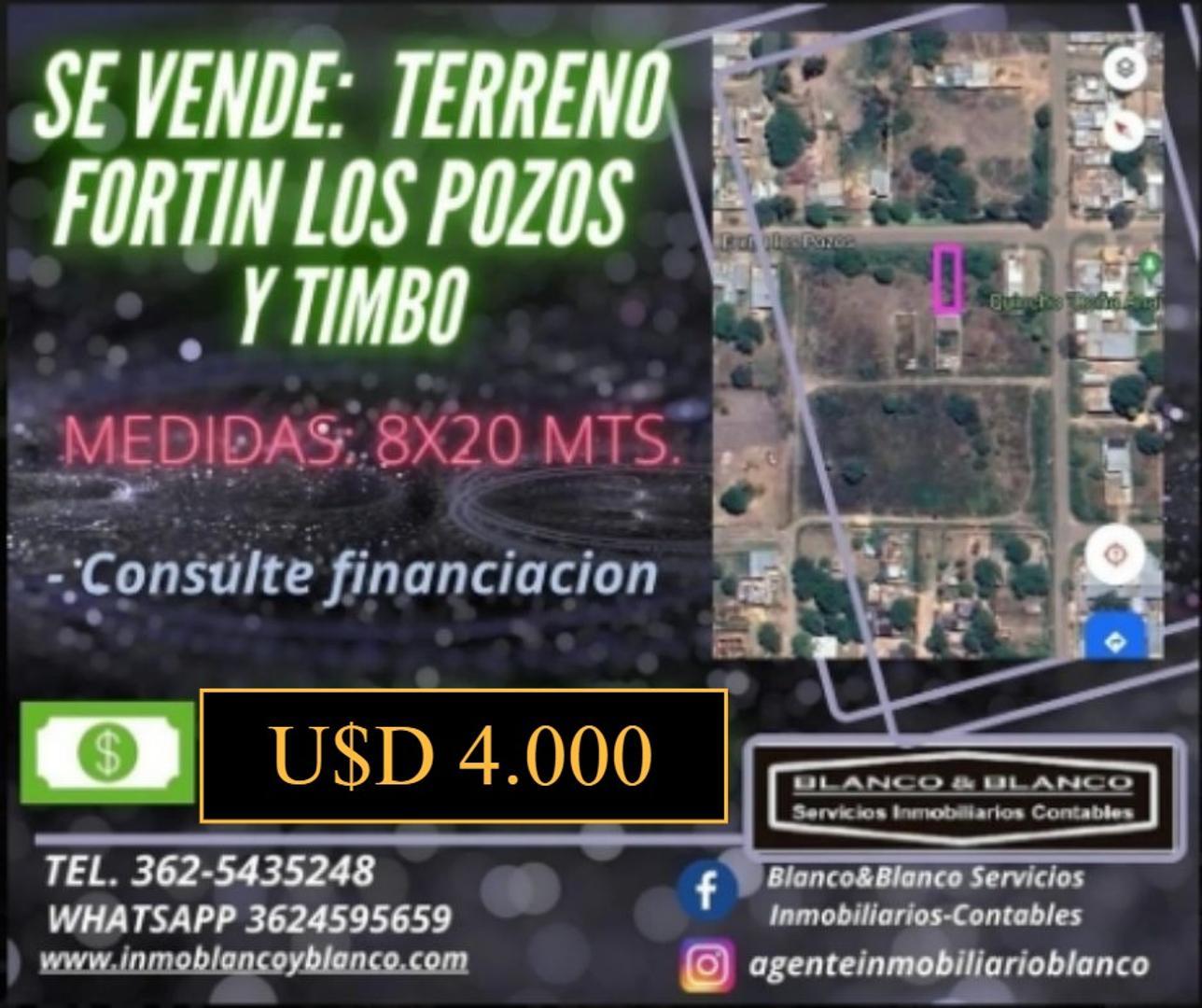SE VENDE: FORTÍN LOS POZOS Y TIMBO, TERRENO DE 8 X 20 MTS.
