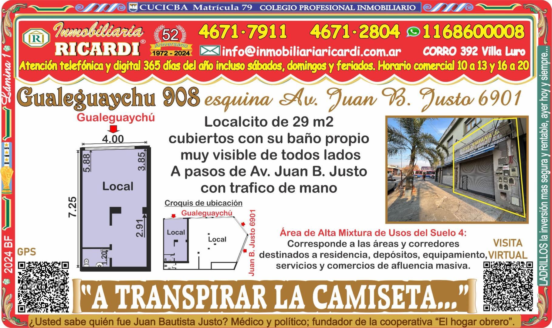A TRANSPIRAR LA CAMISETA  Local 29 m2 a mts J.B.Justo 6900