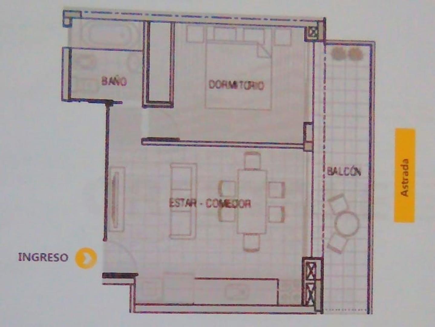 Departamento 2 ambientes con 1 baño