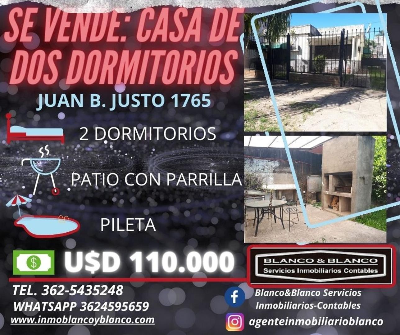 SE VENDE: JUAN B. JUSTO 1765. CASA DE DOS DORMITORIOS