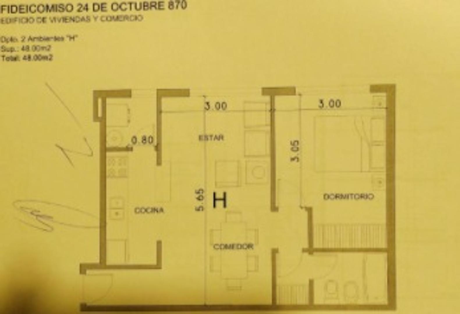 Departamento 2 ambientes con 1 baño