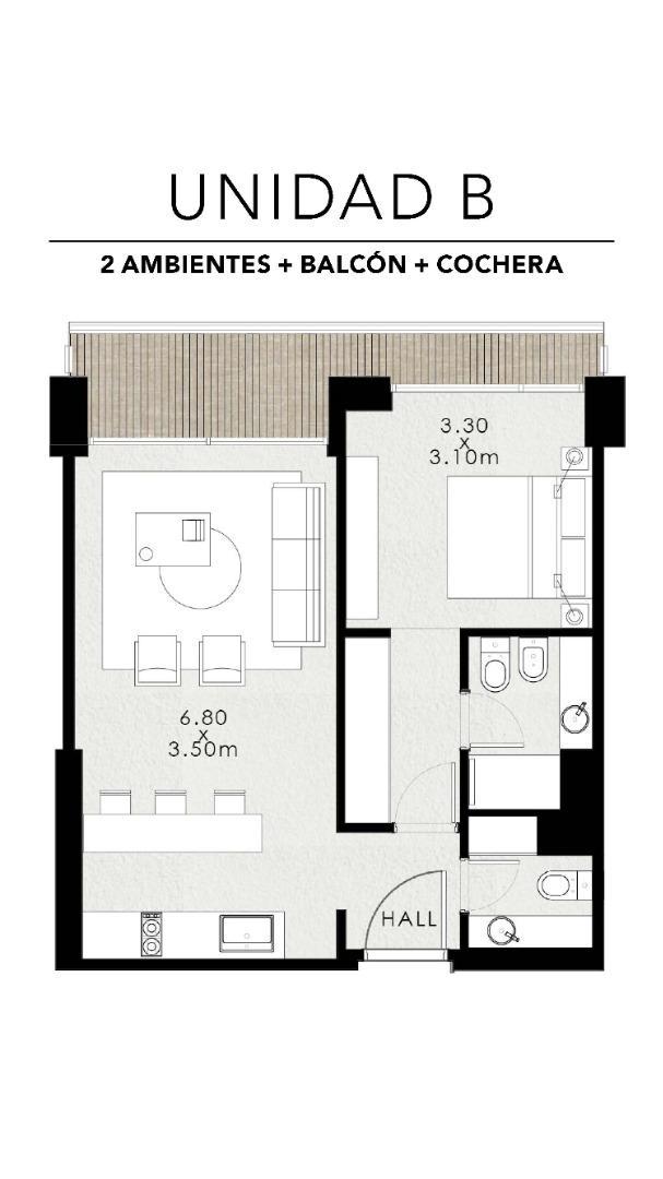 Departamento en Venta de 1 dormitorio