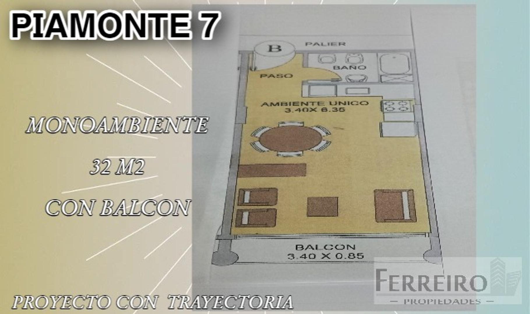PIAMONTE 7, emprendimiento de trayectoria. de 1 Dormitorios