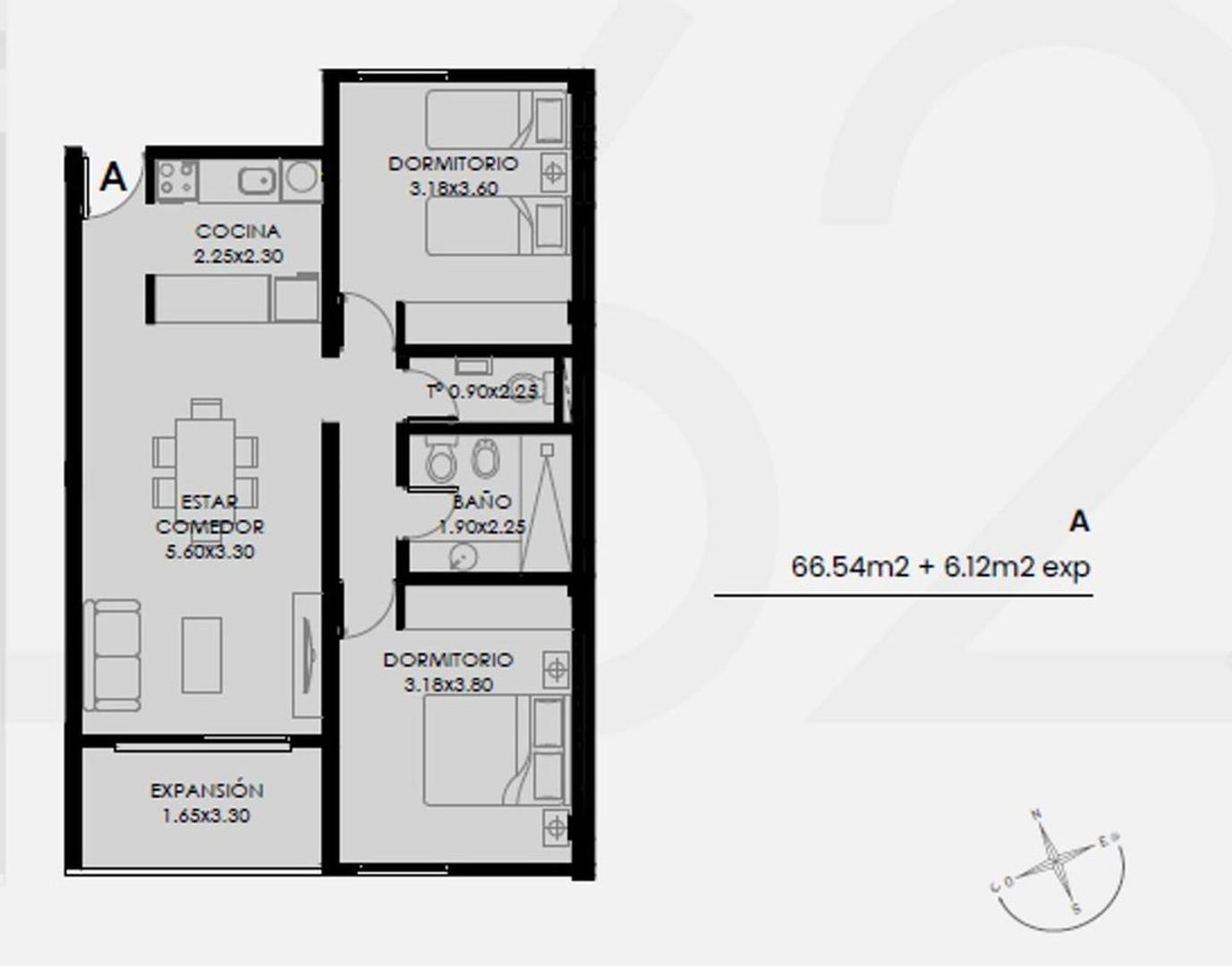 Departamento 4 ambientes con 1 baño