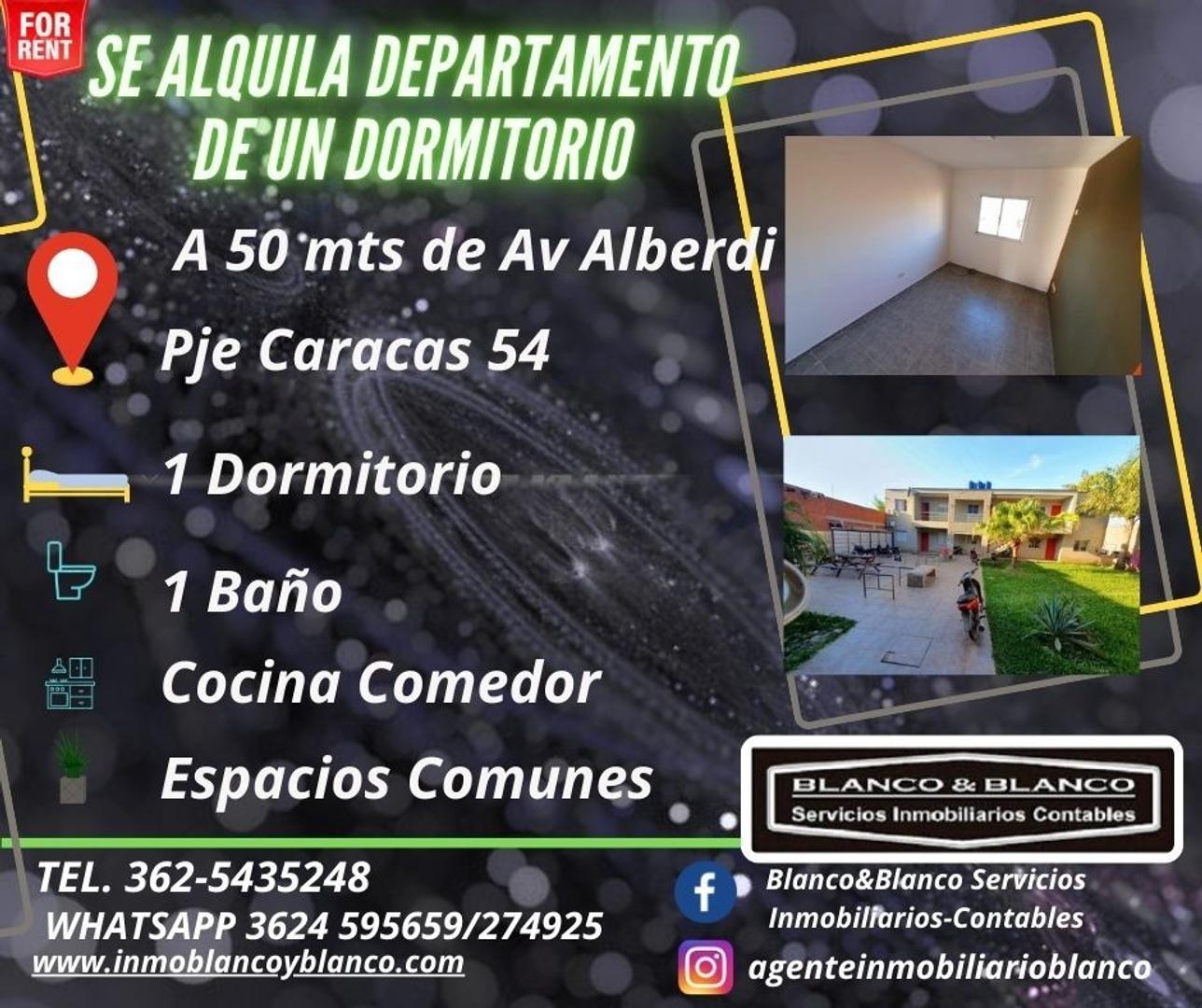 SE ALQUILA: PJE. CARACAS 54, DPTO DE 1 DORMITORIO.