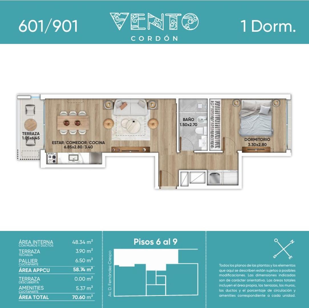 Departamento en Venta de 1 dormitorio