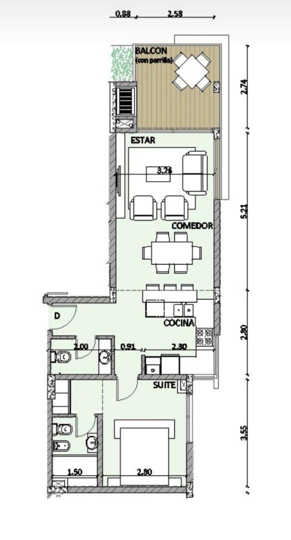 Departamento en Venta de 1 dormitorio