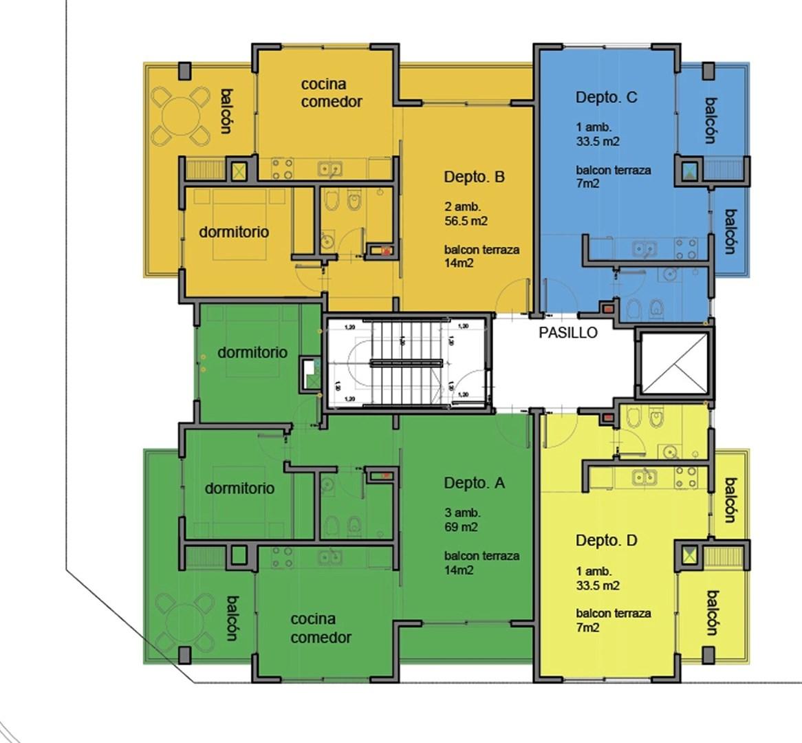 Departamento 3 ambientes con 2 baños