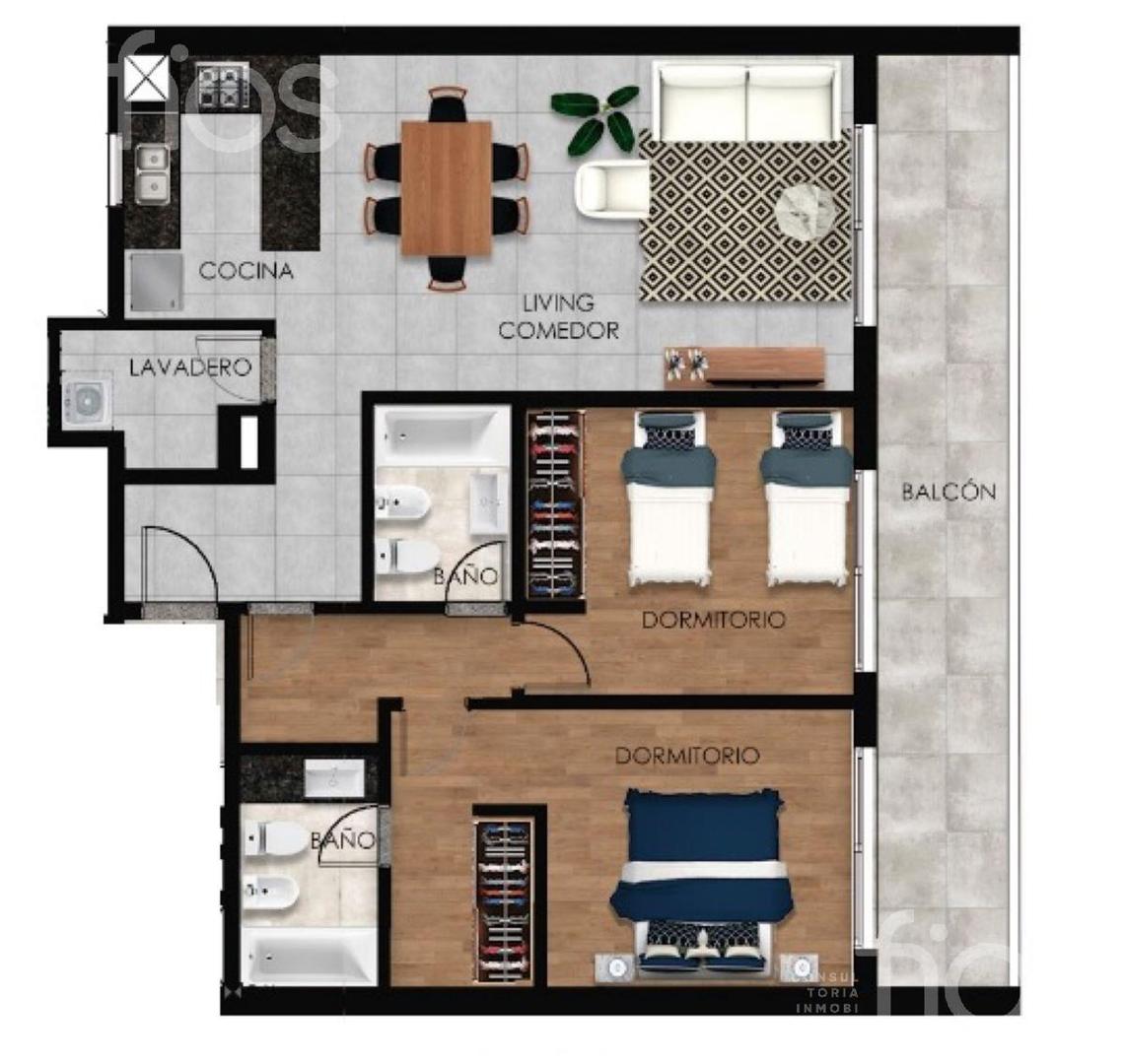 Departamento 3 ambientes con 2 baños