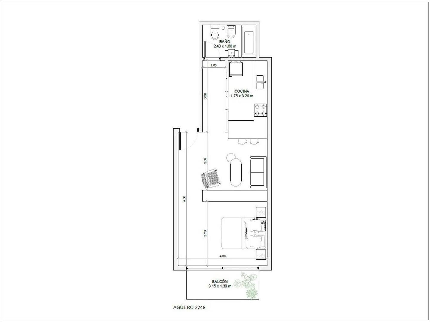 Departamento Monoambiente con 1 baño