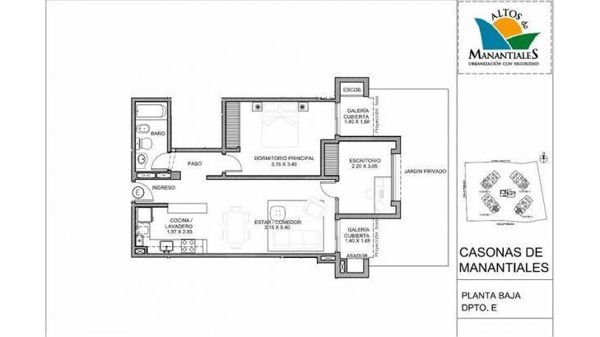 Departamento 2 ambientes con 1 baño