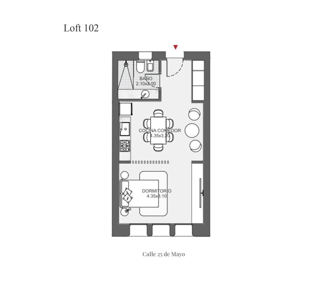 Departamento Monoambiente con 1 baño