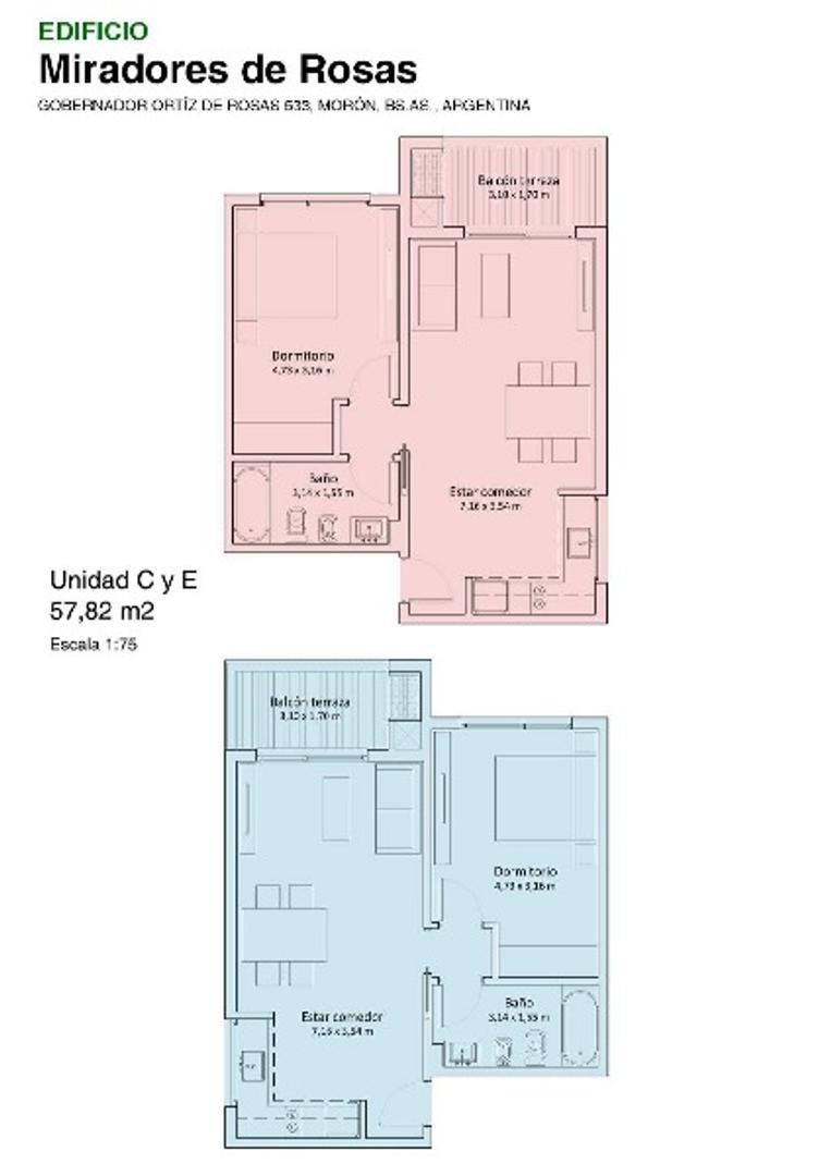 Departamento 2 ambientes con 1 baño