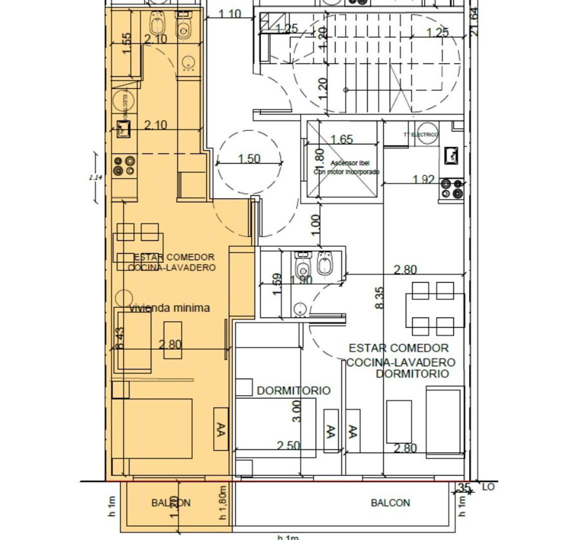 Departamento Monoambiente con 1 baño