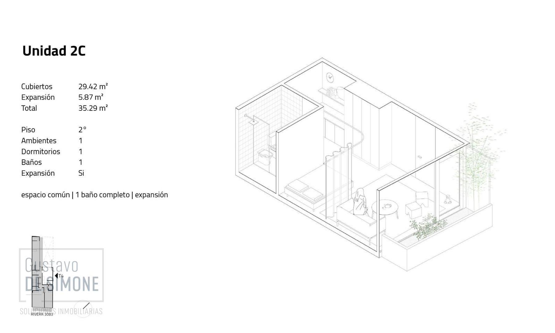 Departamento Monoambiente con 1 baño