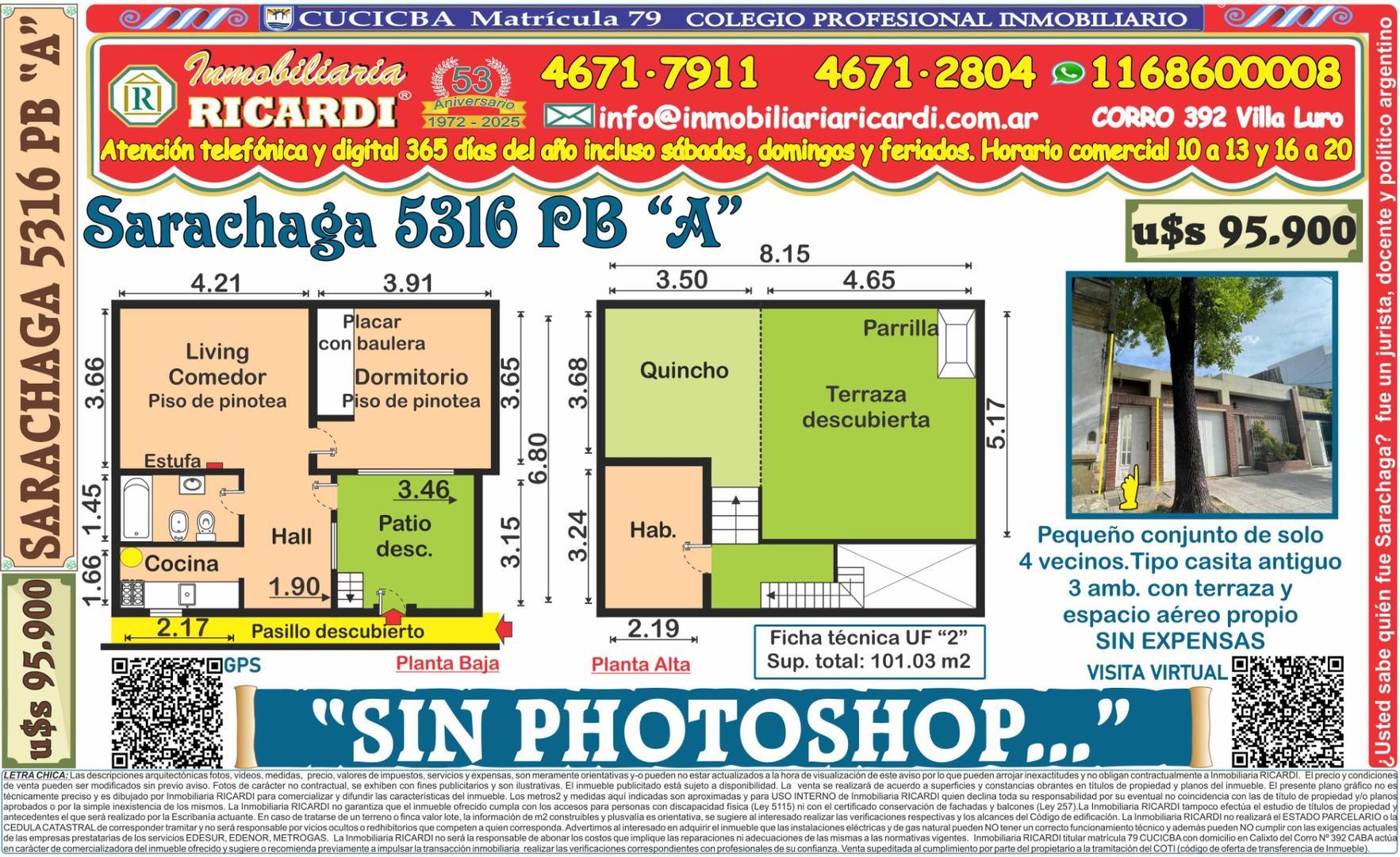 SIN PHOTOSHOP.. Tipo casita PB 3 amb. patio + terraza