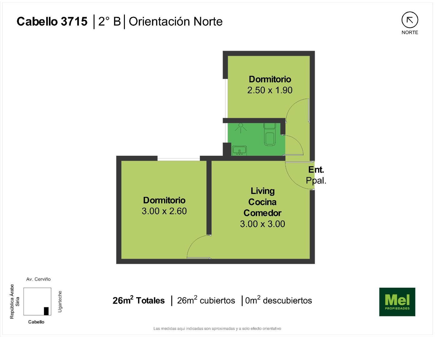 Cabello 3715 , Piso 2 B