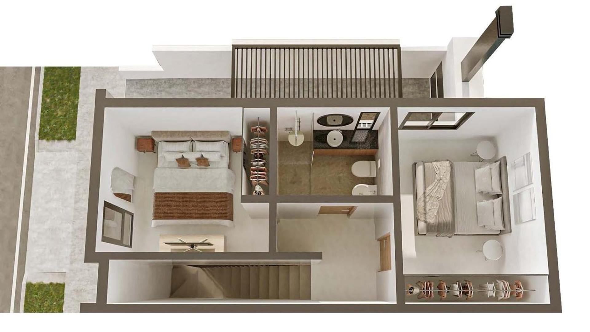 Depto Tipo Casa 3 ambientes con 2 baños