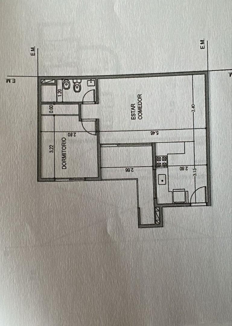 Departamento 2 ambientes con 1 baño