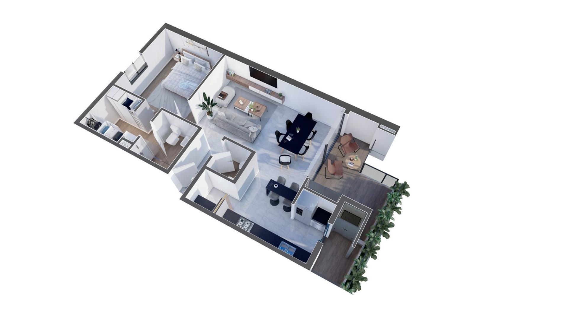 Departamento 2 ambientes con 1 baño