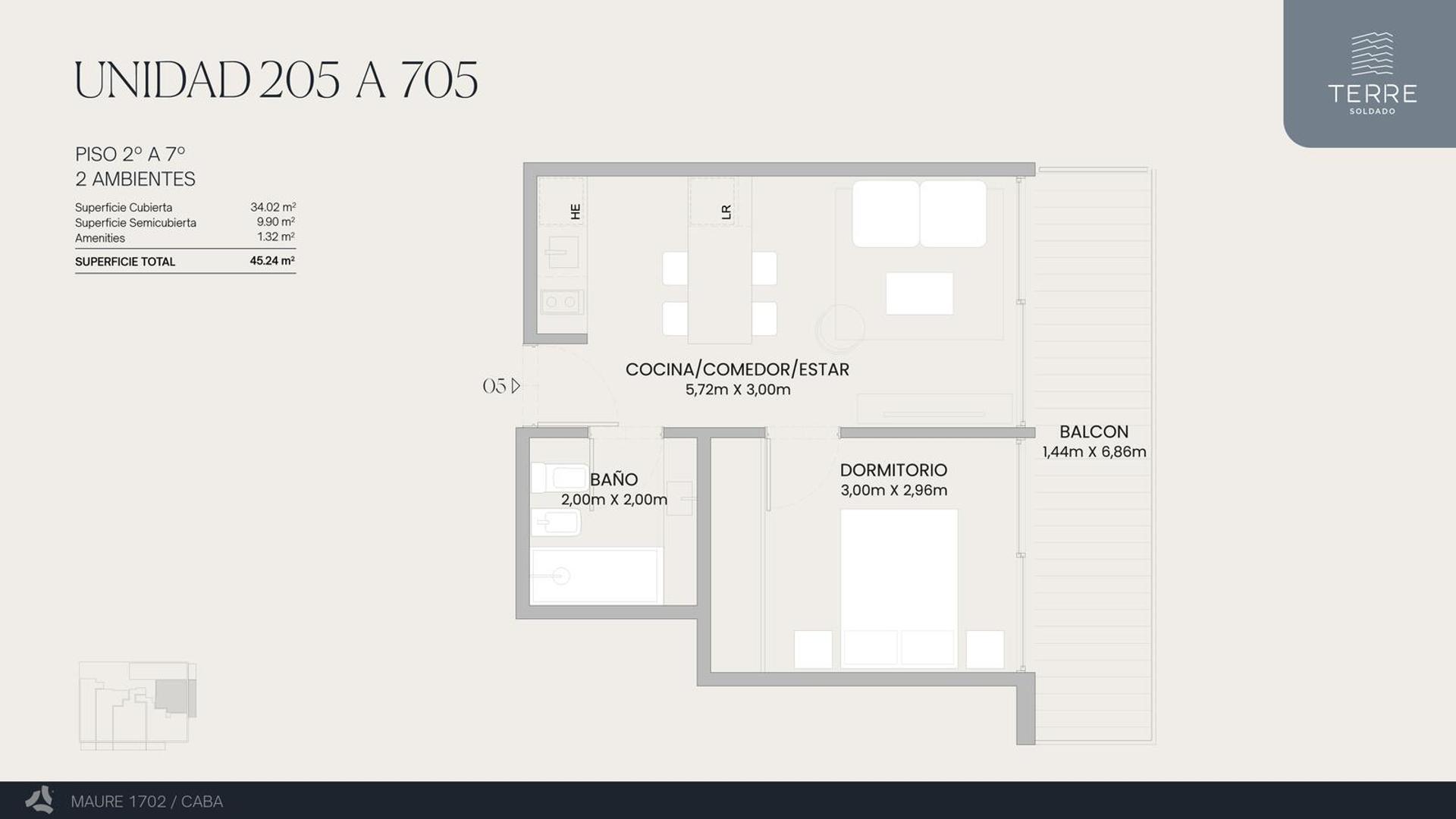 Departamento 2 ambientes con 1 baño