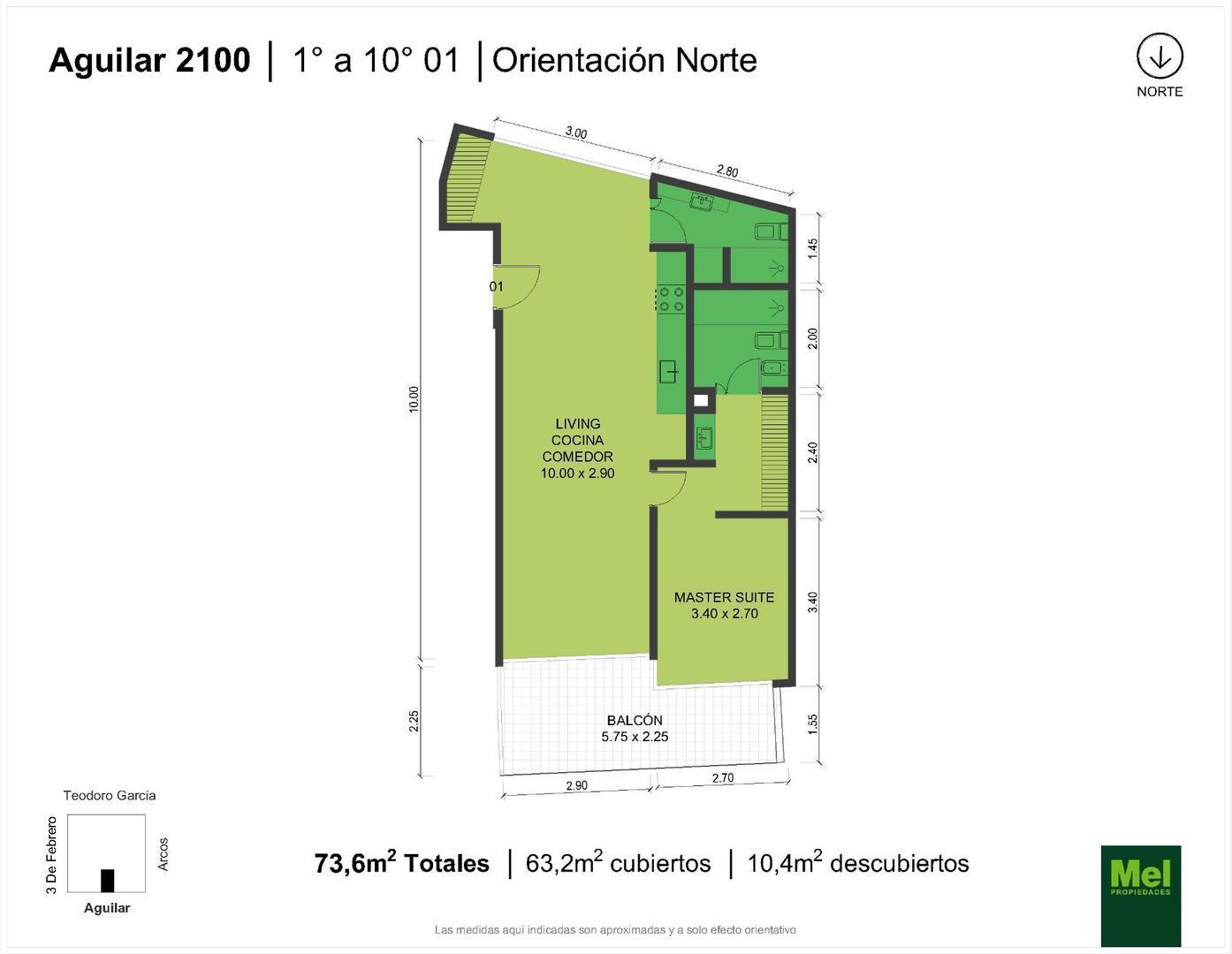 Departamento 2 ambientes con 2 baños