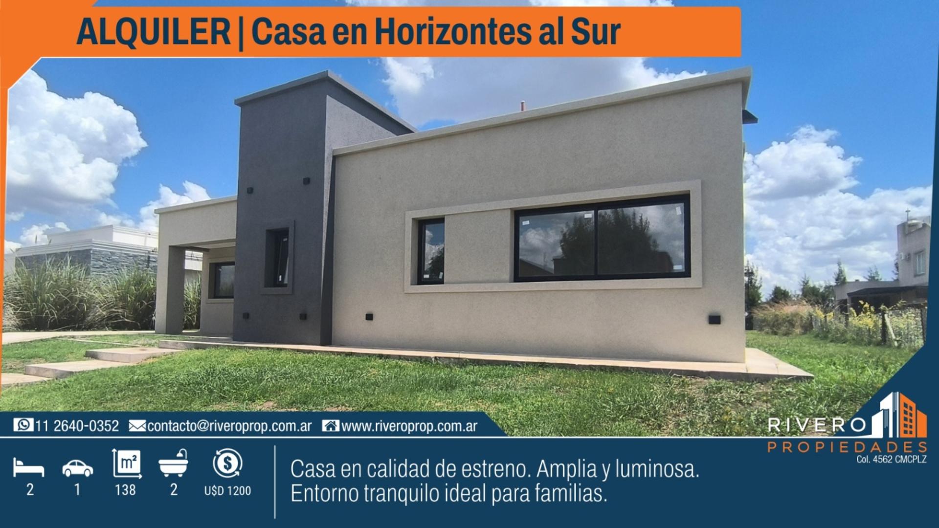 Alquiler Casa - 2 Habitaciones - A estrenar - Horizontes al Sur