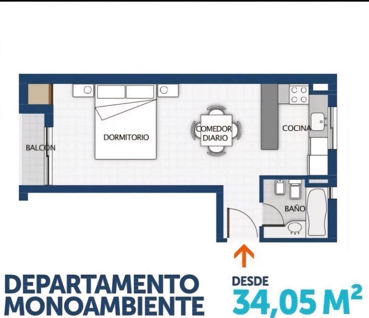 Departamento Monoambiente con 1 baño
