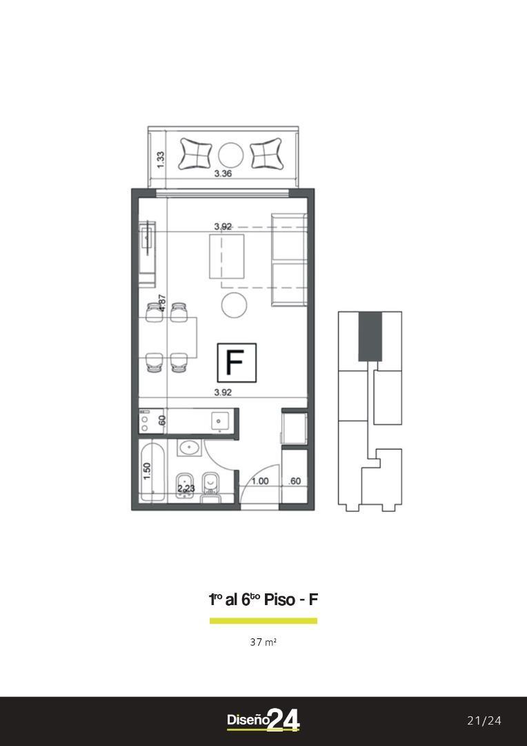Departamento Monoambiente con 1 baño