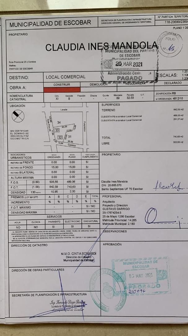 Terreno en Venta de 842,0 m2