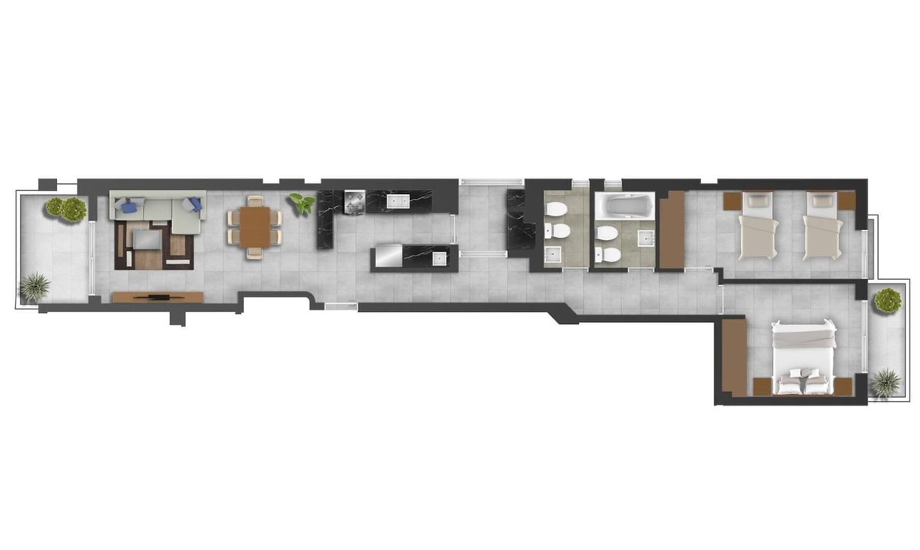 Departamento 3 ambientes con 2 baños