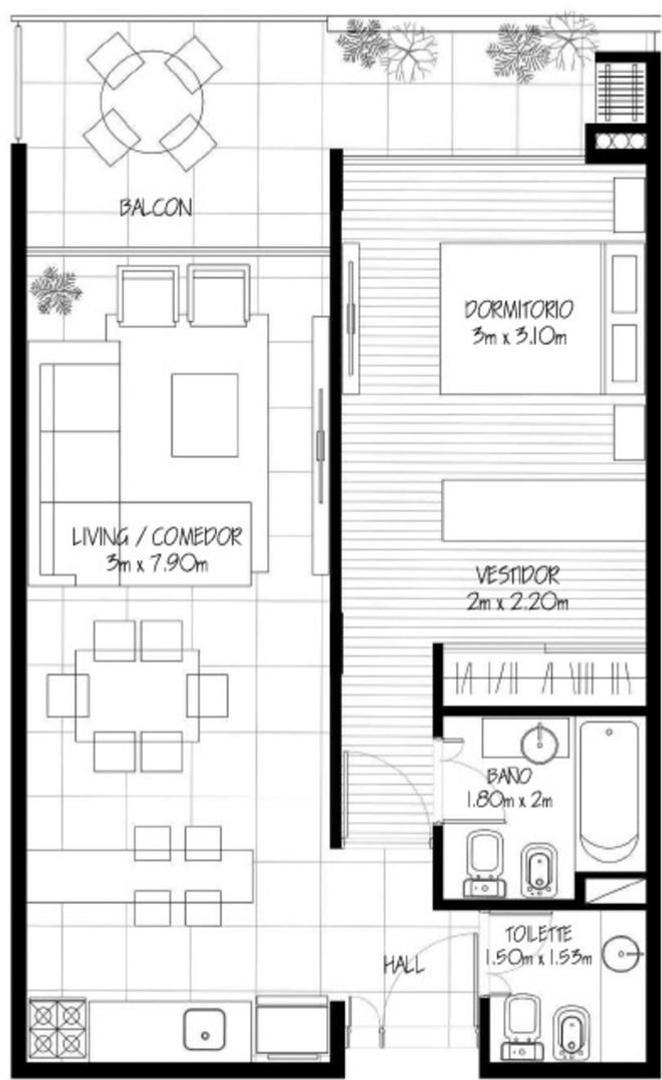 Departamento en Venta de 1 dormitorio