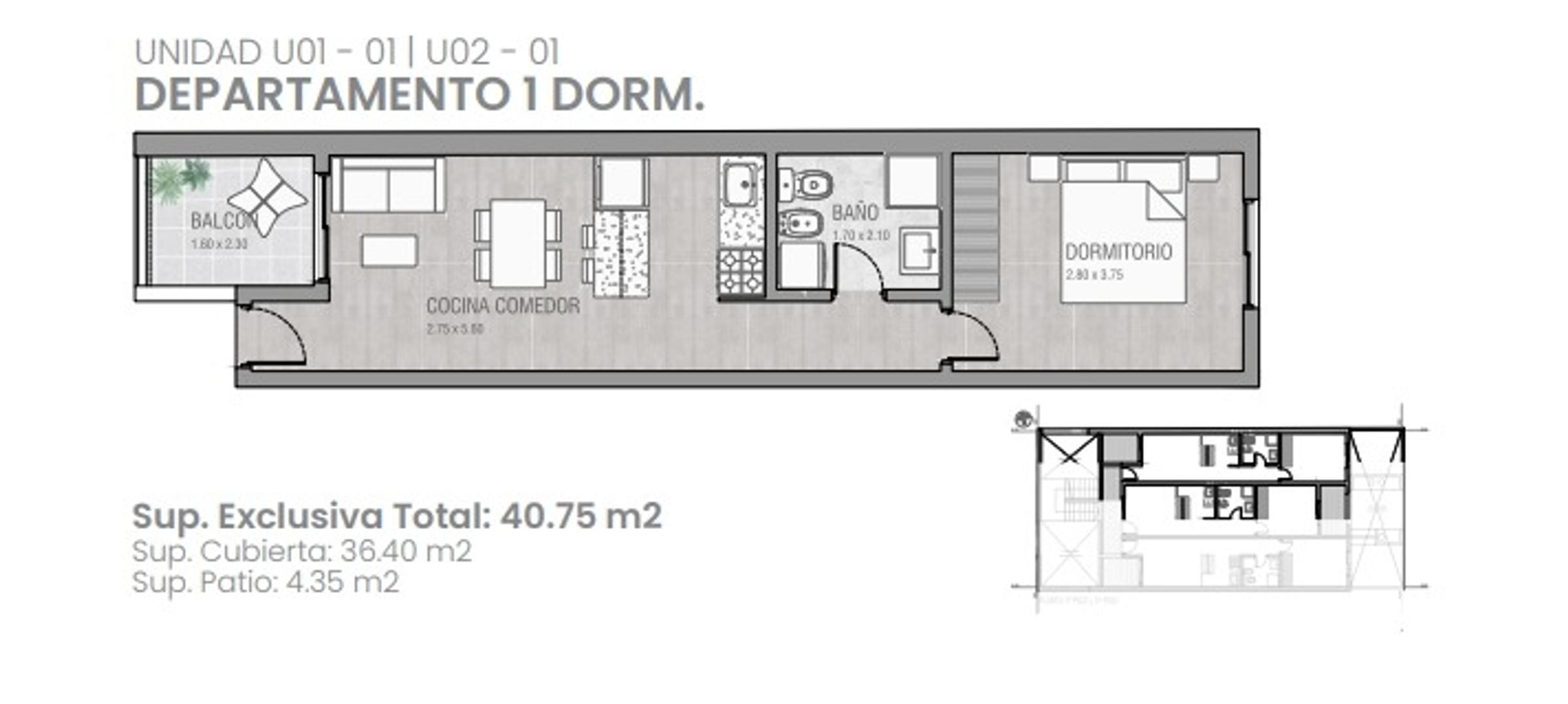 Departamento en Venta de 1 dormitorio