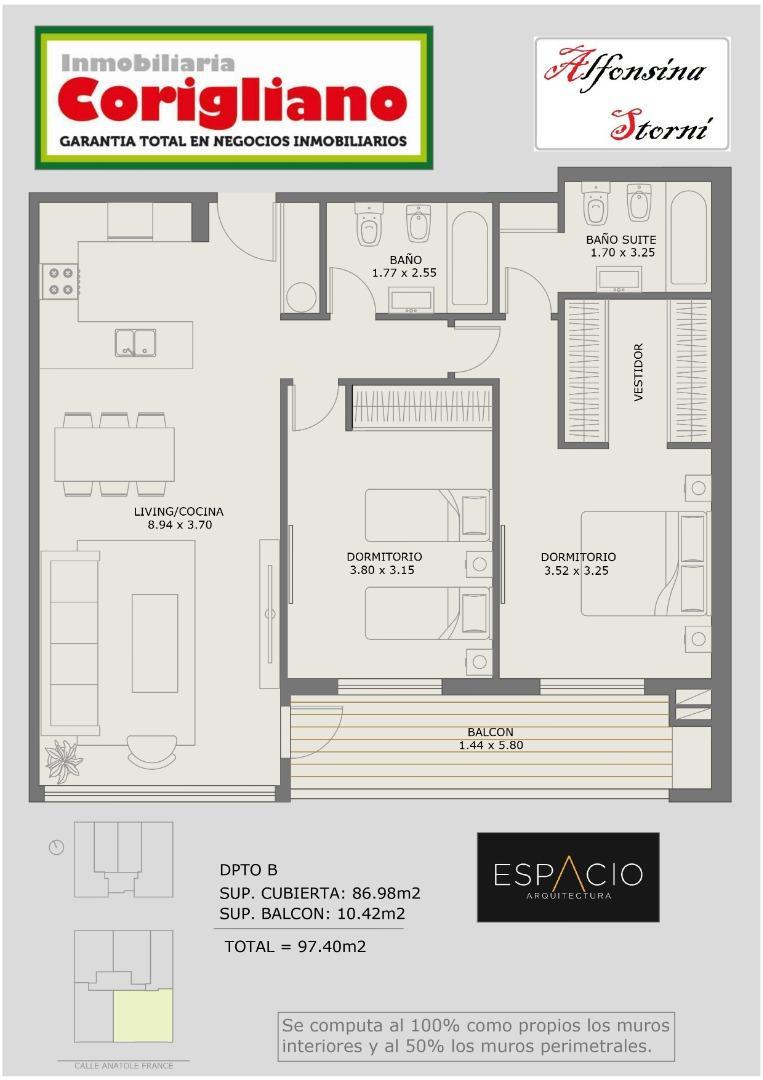Departamento en Venta de 3 ambientes