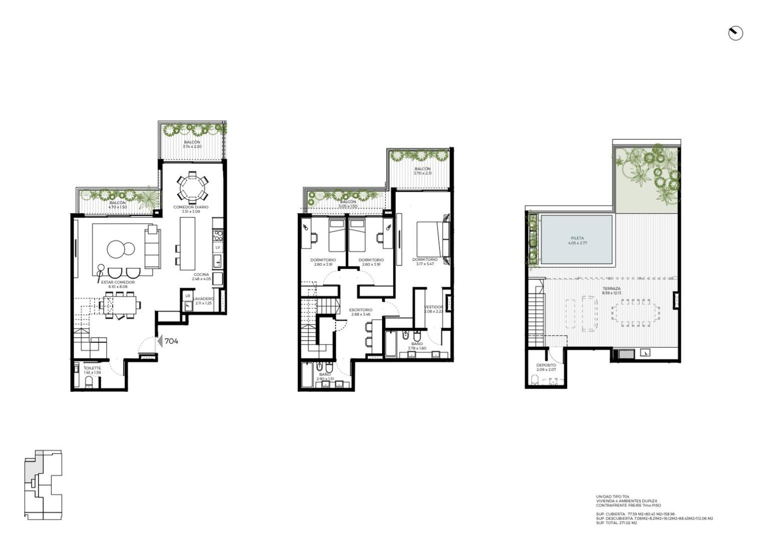 casa - triplex 4 ambientes piscina terraza y parrilla propia