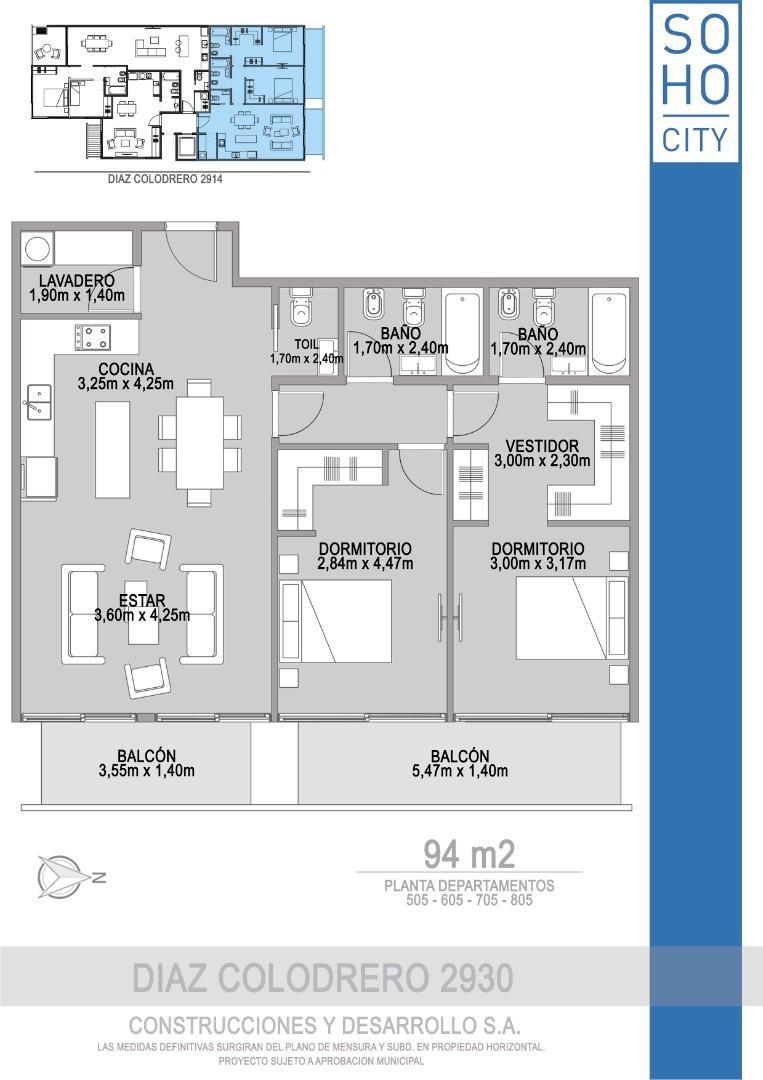 Departamento 3 ambientes con 2 baños