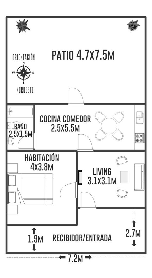 Depto Tipo Casa en Venta de 2 ambientes