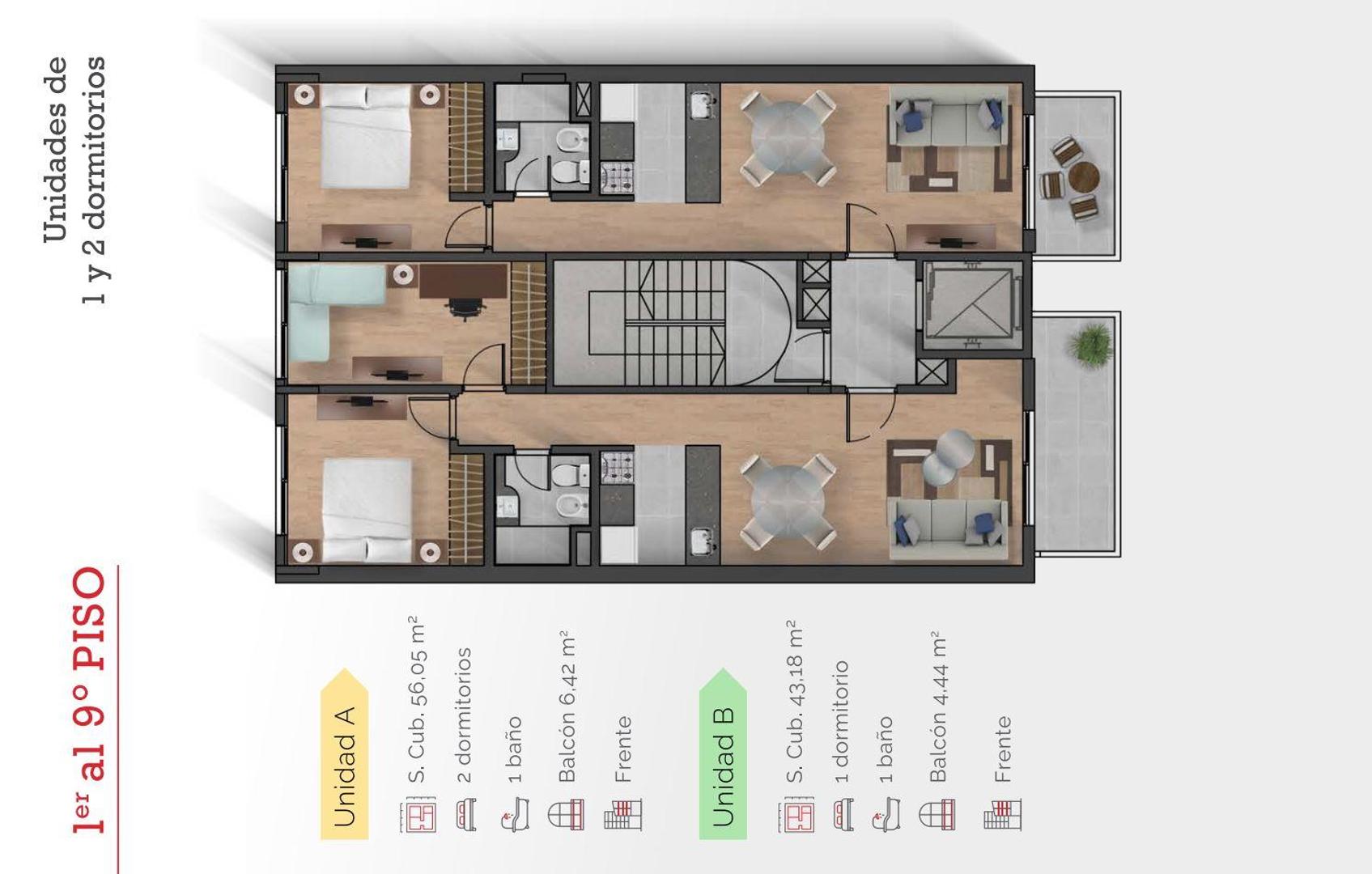 Departamento 2 ambientes con 1 baño