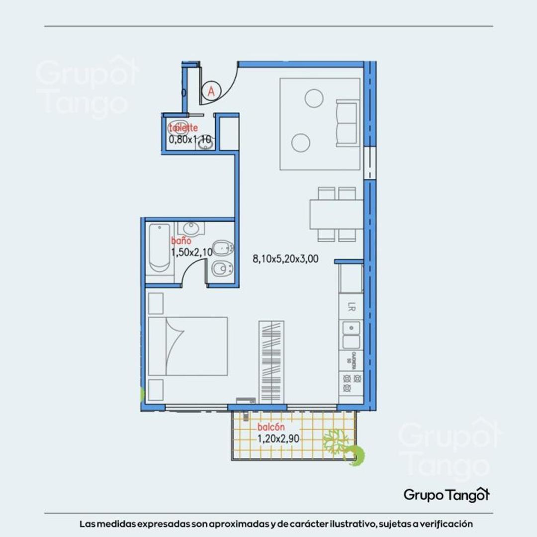 Departamento 2 ambientes con 1 baño