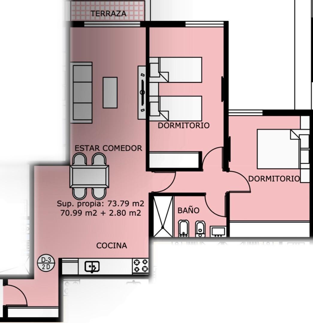 Departamento 3 ambientes con 1 baño