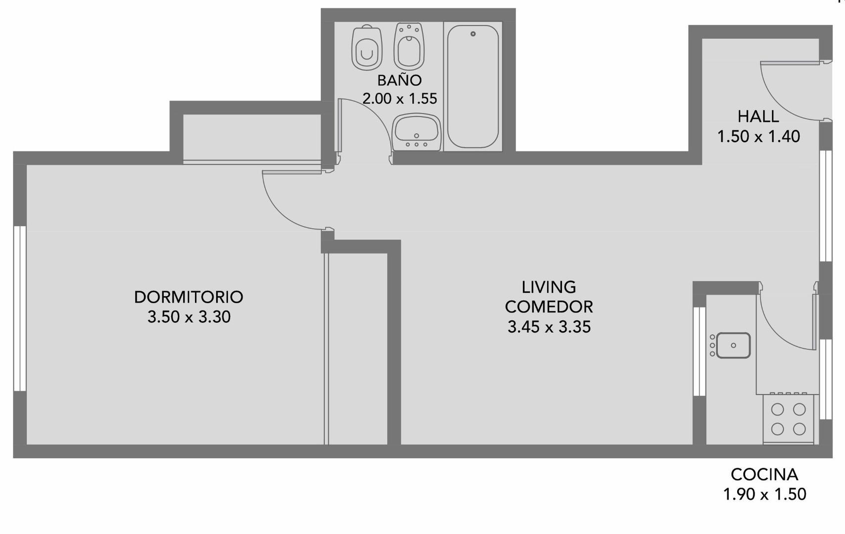 Departamento en Venta de 1 dormitorio