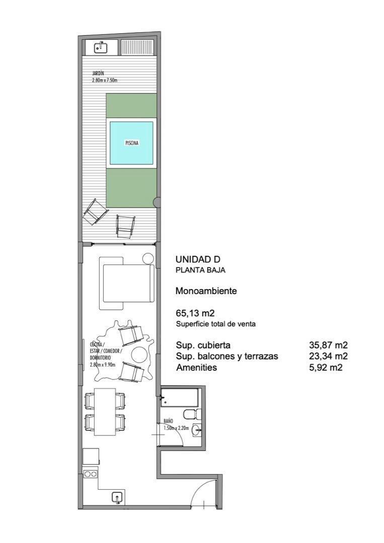 Departamento Monoambiente con 1 baño