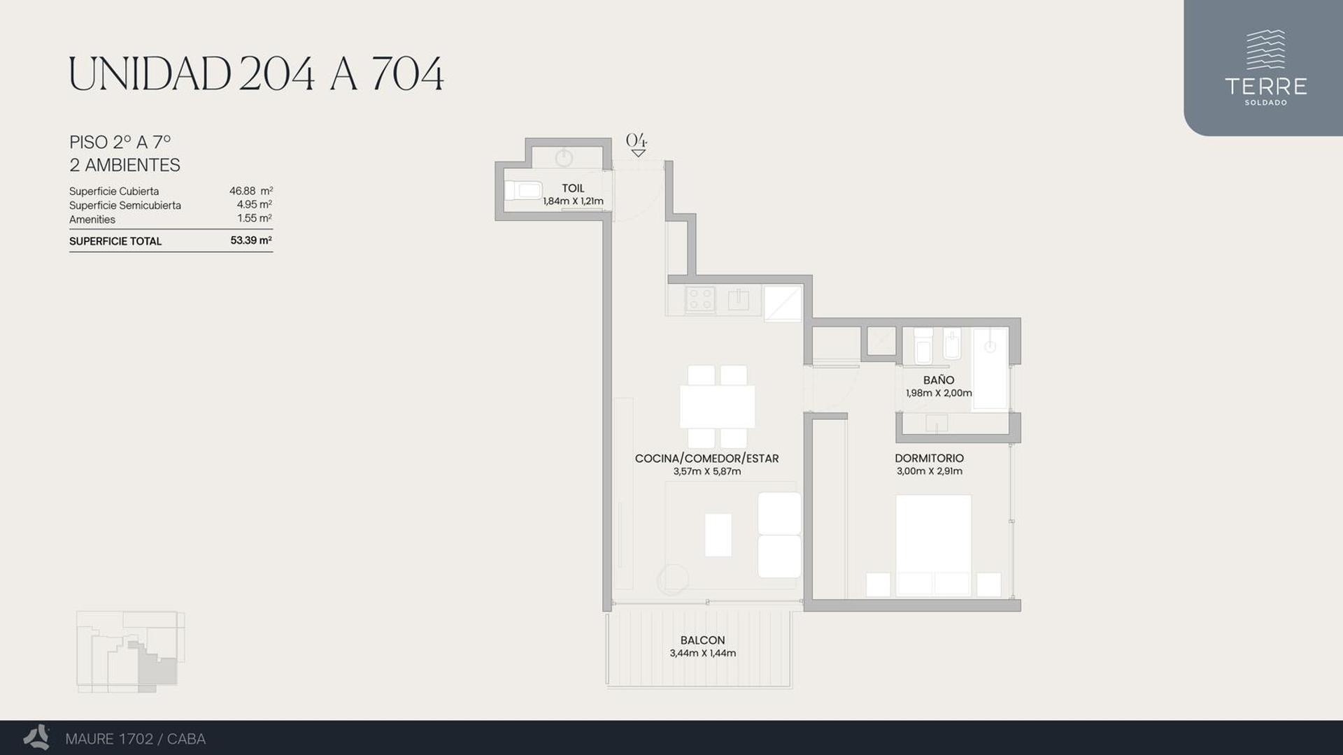 Departamento 2 ambientes con 1 baño