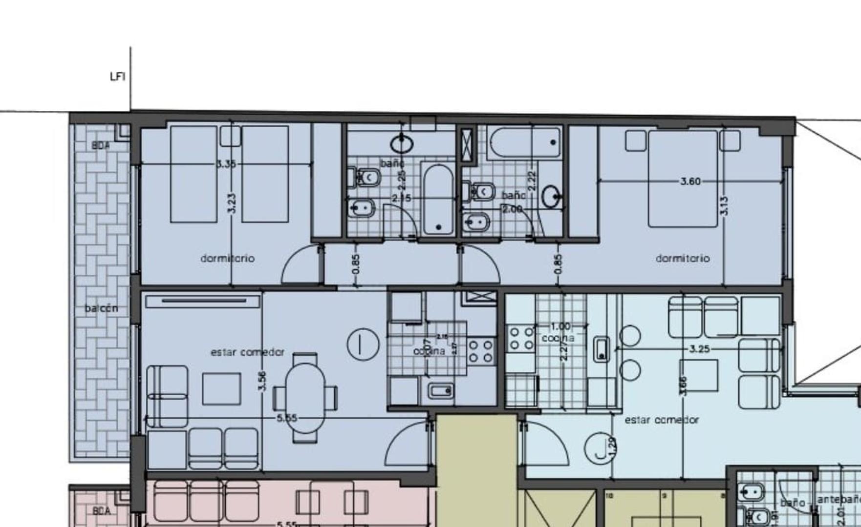 Departamento 3 ambientes con 2 baños