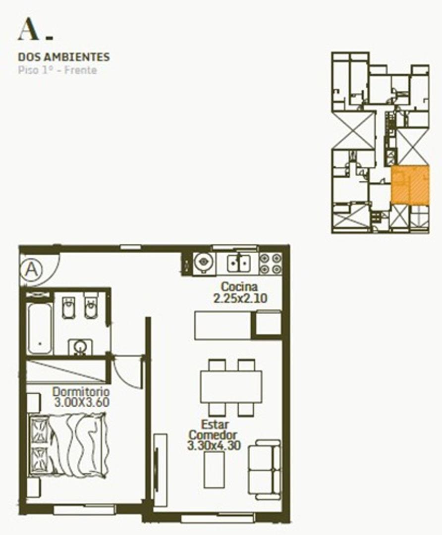 Departamento en Venta de 1 dormitorio