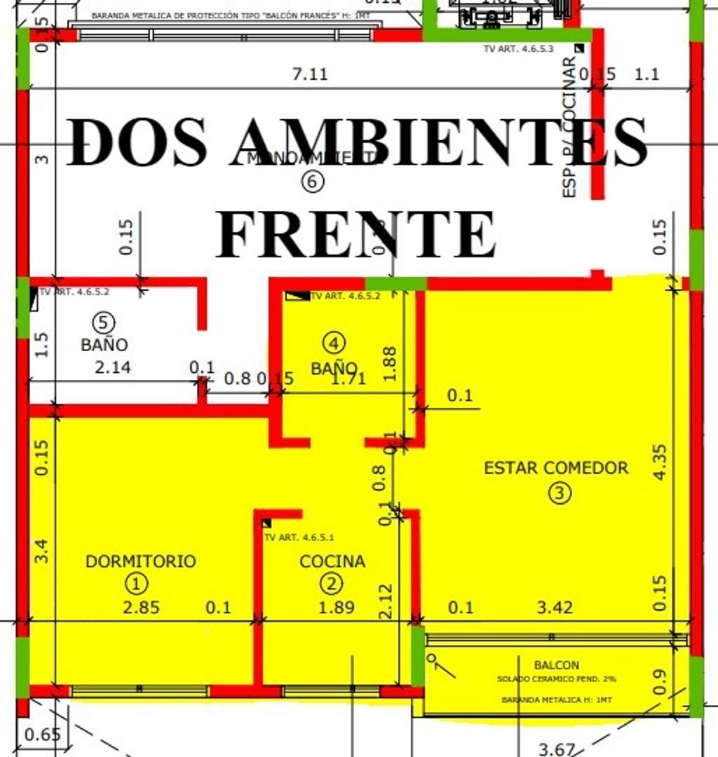 Departamento 2 ambientes con 1 baño