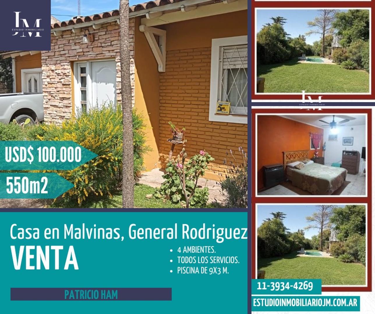 CASA DE 4 AMBIENTES CON PARQUE EN MALVINAS