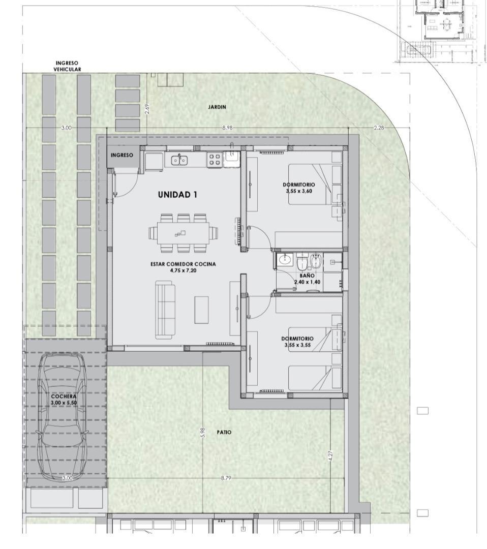 Casa 3 ambientes con 1 baño