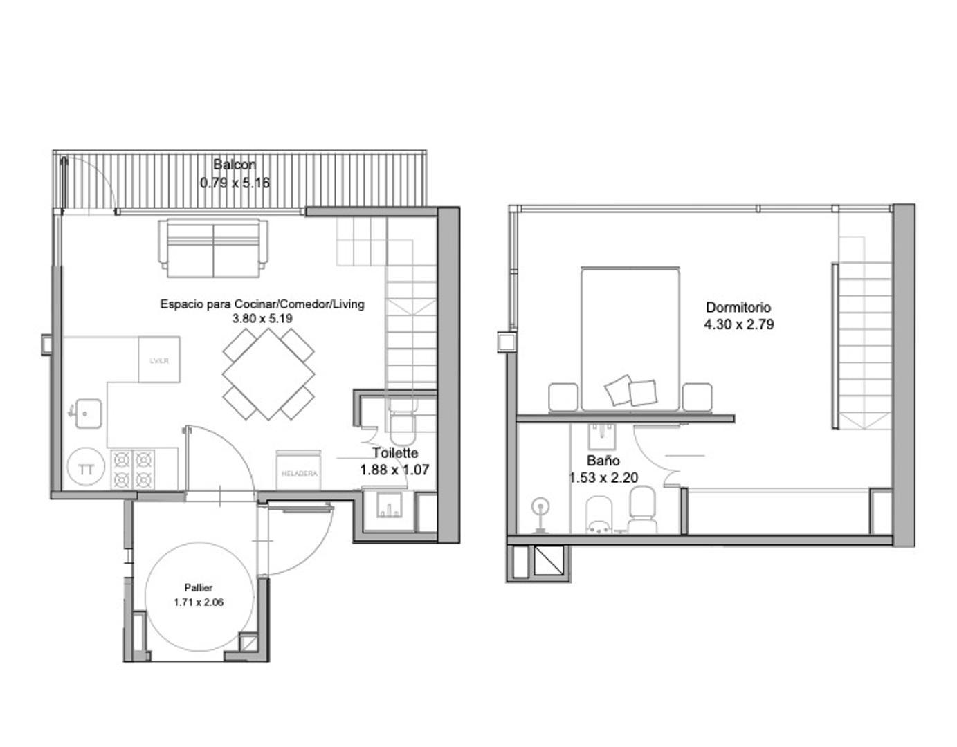 Departamento, Palermo  2 Ambientes en duplex  piso 9